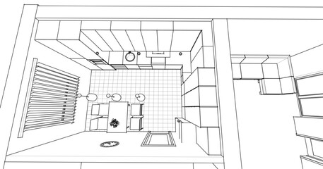 house interior design kitchen 3d illustration