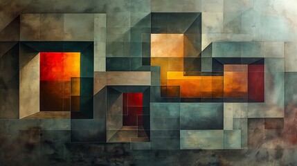 Abstract Geometric Collage with Earth Tones and Textural Contrast