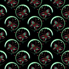 Glowing neon butterflies as a seamless pattern for graphic design..Original abstract glowing magic butterflies.
