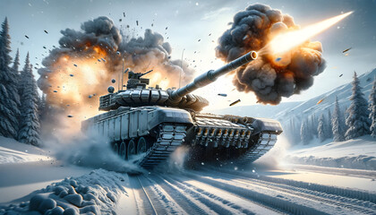 Tank in action on the battlefield - obrazy, fototapety, plakaty