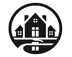 Hotel and real-estate Icon on Black and White Vector Backgrounds