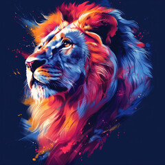 Lion badge for t-shirt design. Animal lion concept poster. Creative graphic design. Digital artistic artwork raster bitmap illustration. Graphic design art. AI artwork. 