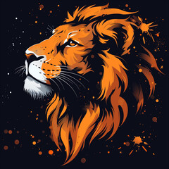 Lion badge for t-shirt design. Animal lion concept poster. Creative graphic design. Digital artistic artwork raster bitmap illustration. Graphic design art. AI artwork.