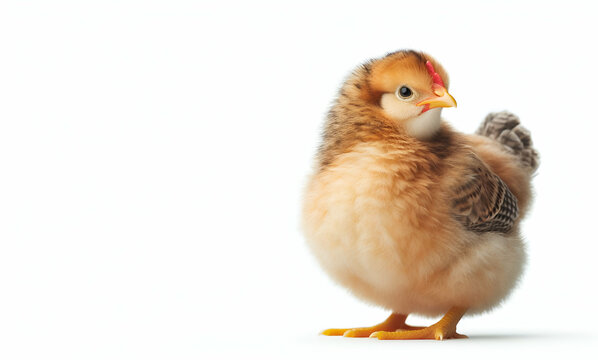 A   yellow baby chicken chick on a white background domestic chicken ai generated