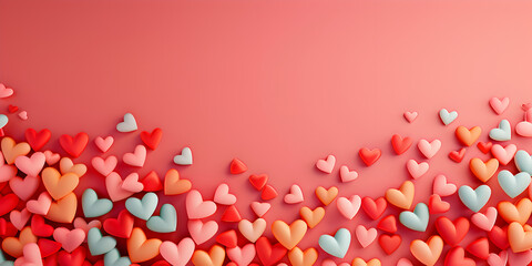 Colorful Hearts on Pink Background,Cheerful Pink Background with Multicolored Hearts,Joyful Heart Confetti on Pink Background