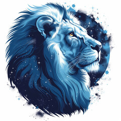 Lion badge for t-shirt design. Animal lion concept poster. Creative graphic design. Digital artistic artwork raster bitmap illustration. Graphic design art