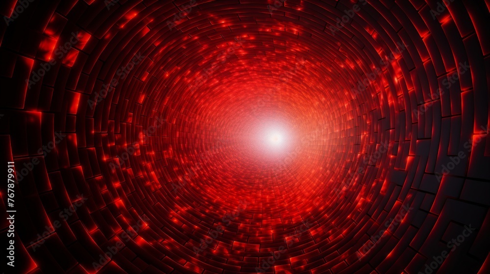 Poster a dynamic and abstract view of a red illuminated tunnel creating a sense of motion.