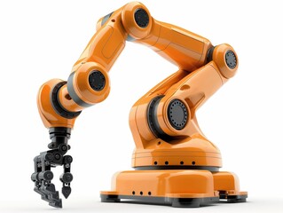 A highly detailed industrial robotic arm isolated on white background, symbolizing automation and technology. - obrazy, fototapety, plakaty