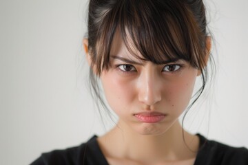  怒っている顔の日本人女性（怒り・許せない・イライラ・ホルモンバランス） - obrazy, fototapety, plakaty