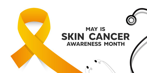 May is Skin Cancer Awareness Month. Ribbon and stestoscope. Great for cards, banners, posters, social media and more. White background.