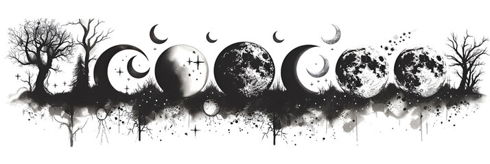 Phases of the Moon. Moon lunar cycle. silhouettes. generative ai 