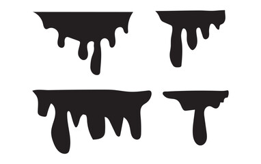 Black Melt Drips, Liquid Paint Drops seamless element vector. Isolated melted dripping liquid on background. Flowing, spilled, drop, splash, leak concept. Vector illustration
