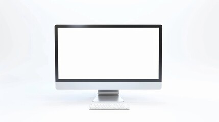On a white background, a blank white screen is shown on a computer monitor.