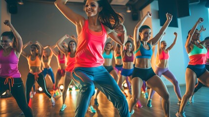 Energetic Dance Class Enjoying a Fun Cardio Workout - Generative AI