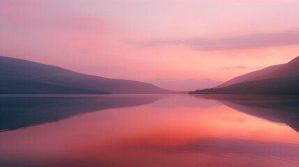 Obraz premium Tranquil Dusk at Lake with Pink and Purple Sunset Reflections - Generative AI