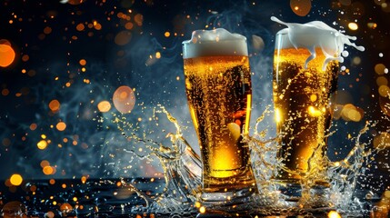 A toast of two glasses of beer creates a splash