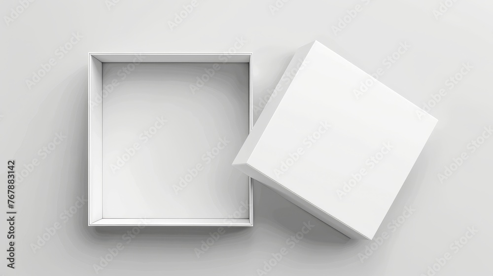 Aufkleber top view of a white cardboard box mockup in modern 3d format. blank realistic mockup template shows 