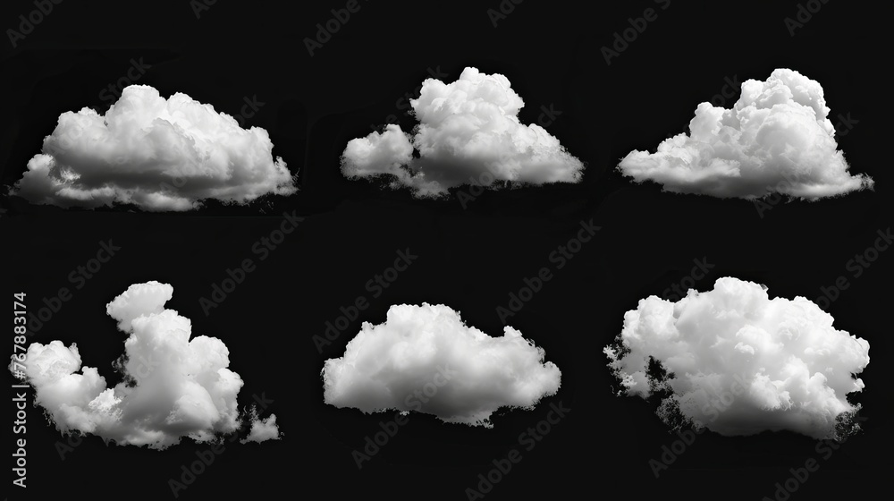 Aufkleber the white clouds are set on a black background, with the clouds isolated from the background