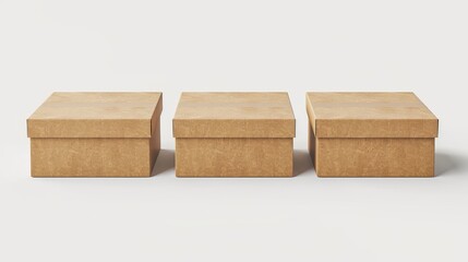 A mockup of three cardboard rectangular packaging boxes isolated on a white background. Modern illustration.