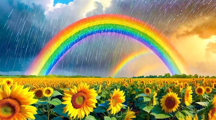 Tuinposter ひまわり畑にかかる虹 © Ta.Ma