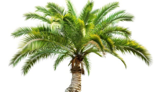 A white background with a palm tree in the foreground