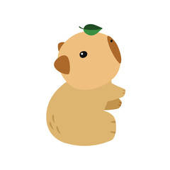 Capybara cute on a white background, vector illustration. Cutie funny capybara cartoon portrait, full face.Trendy animal. For printing on fabric, postcard, wrapping paper, kids party, baby shower,art