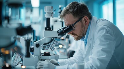 Doctor in modern optical clinic, conducting an enhanced eye examination using advanced quantum entangled equipment. The doctor focuses on contributing to innovative vision