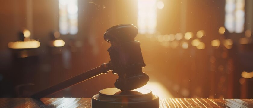 In the Court of Law and Justice Trial Session, an honorable jury with a balance of less than perfect justice pronounces a sentence, striking a gavel with his hand, striking the mallet and striking