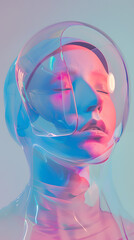 Abstract futuristic fashion portrait of woman in neon colors, fine art photography