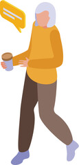 Conversation with buy coffee icon isometric vector. To go drink. Parent care