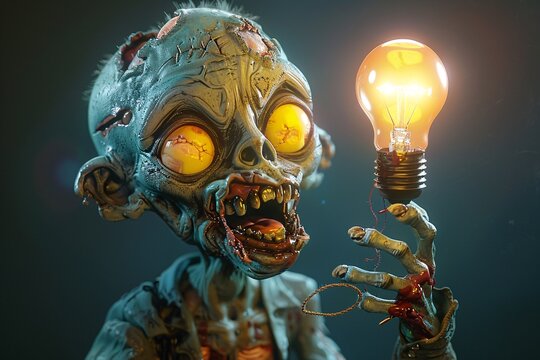 a zombie holding a light bulb