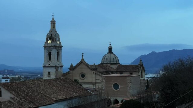 View of Xativa city's central church in the evening.