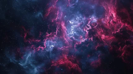 Foto auf Leinwand Abstract panoramic space nebula and shining stars background. AI generated image © saifur