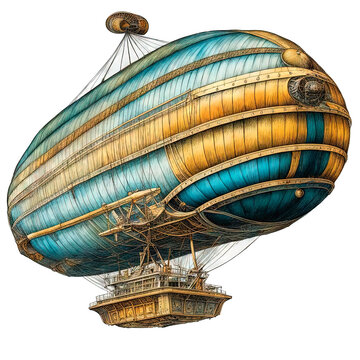 steampunk airship blue and gold clip art preview