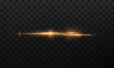 Gold horizontal lens flares pack. Laser beams, horizontal light rays. PNG Collection effect light gold line png. Beautiful light flares. Glowing streaks on light background.	
