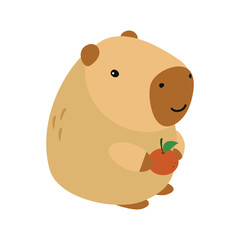 Capybara cute on a white background, vector illustration. Cutie funny capybara cartoon portrait, full face.Trendy animal. For printing on fabric, postcard, wrapping paper, kids party, baby shower,art