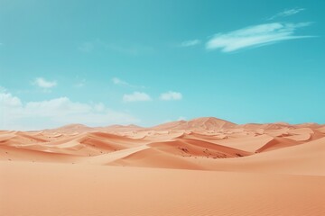 Fototapeta na wymiar An expansive desert landscape with sand dunes stretching to the horizon under a clear blue sky