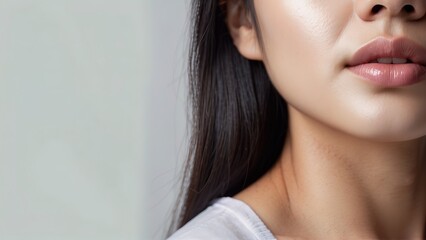 Beautiful asian woman skin care facial treatment concept looking from the side