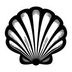 Scallop Seashell monochrome clip art. vector illustration