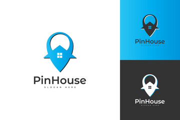 Vector technology logo design pin with house