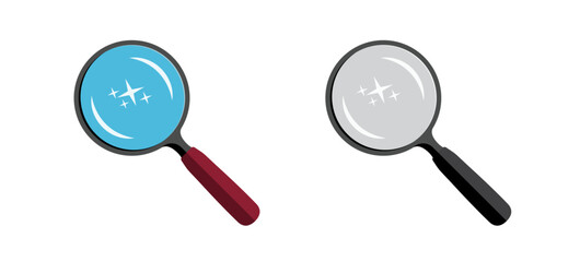 Zoom magnifier glass vector graphic set. 3d magnifying loupe glass icon collection to use for technology, science, exploration projects. 