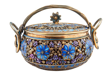 A Russian Gilded Silver and Shaded Enamel Sugar Basket on Transparent Background
