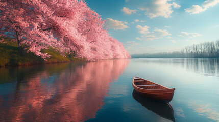 Spring lanscape with boat.