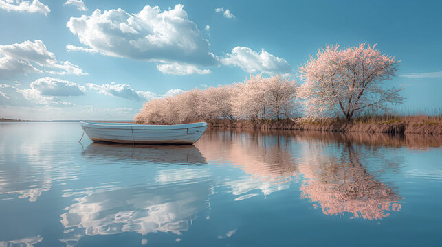 Spring lanscape with boat.