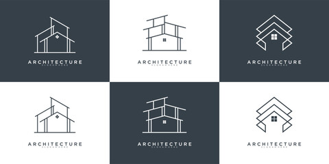 Building logo line business card. Creative real estate logo and business card design template vector icon.