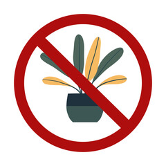 Vector forbidden sign with ficus isolated from background. Risk of poisoning. Do not pick or eat plants. Planting flowers is prohibited. - 767890519