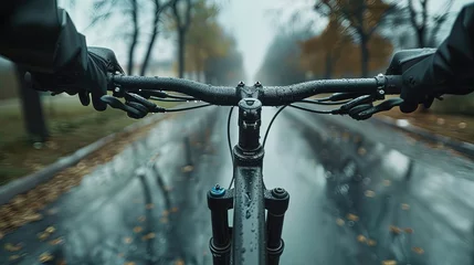 Fotobehang Bicycle on the road first person view. Feeling the rhythm of the road beneath my tires. © Евгений Федоров