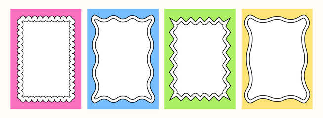 Group of empty hand drawn frames for text and pictures, collages, arts. Graphic design backgrounds. Vector illustration.	