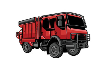 red fire truck emergency vehicle in hand drawn vector illustration