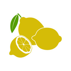 Yellow lemons graphic icon. Three lemons sign isolated on white background. Fruits symbol. Vector illustration